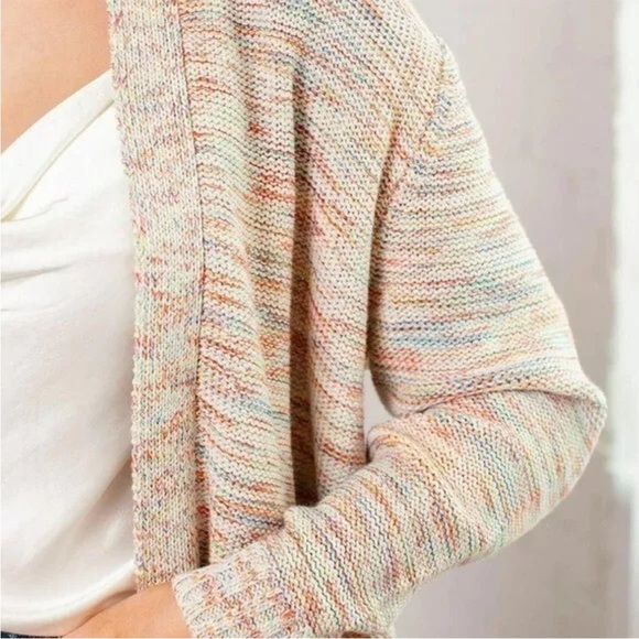 Lucy Paris Cream Multicolor Rainbow Light Knit Cardigan Sweater Size Medium - Picture 2 of 8